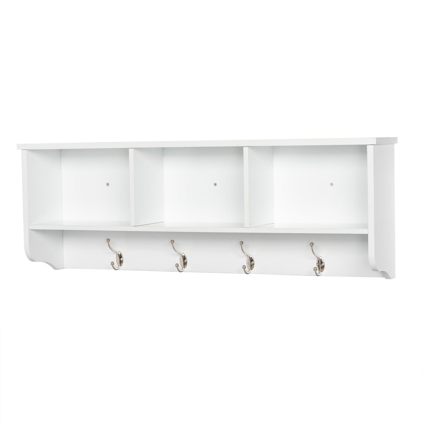 Entry Hall Shelf with 3 Cubby and 4 Hook Coat Rack White