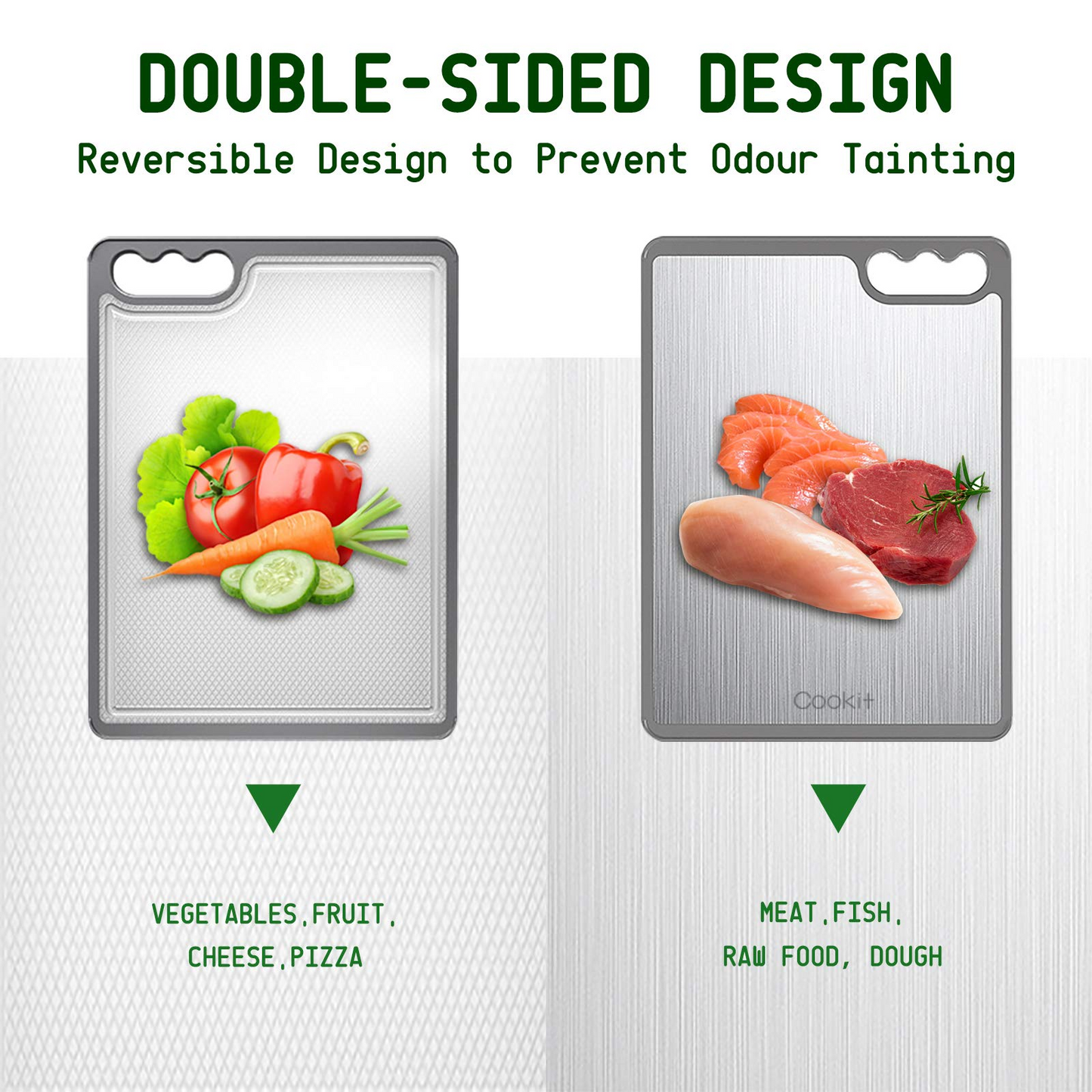 Plastic Cutting Board for Kitchen Reversible Stainless Steel for Meat Juice Groove Chopping with Easy-Grip Handles Dishwasher Safe, Large 14.8×10.63''