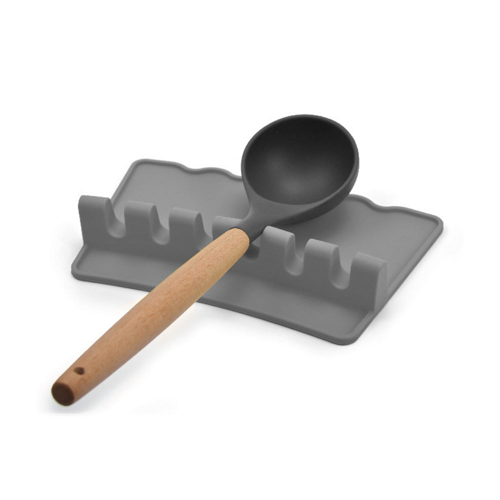 Silicone Multiple Utensil Rest Kitchen Spoon Holder with Drip Pad for Spoons Ladles Tongs Gray