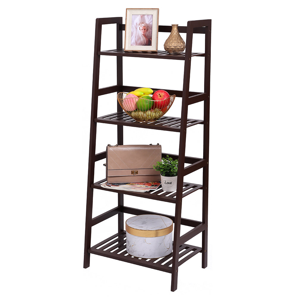100% Bamboo Bookshelf, Multi - Functional Adjustable 4-Layer Shelf, Can Be Used In Living Room, Study, Bedroom, Etc., 48*32*115cm Dark Brown