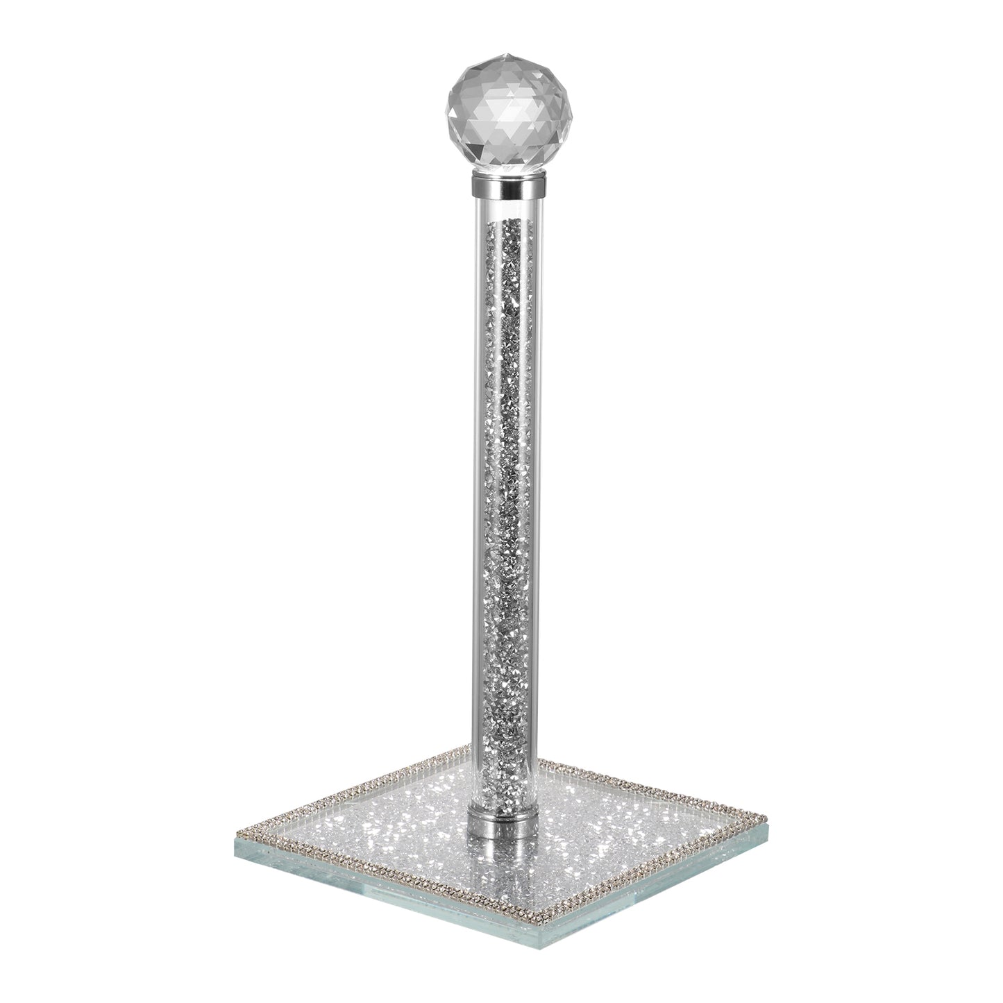 Diamond Crystal Filled Kitchen Tissue Roll Holder Crushed Silver Diamante Bling