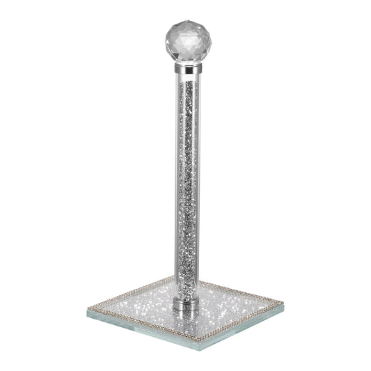 Diamond Crystal Filled Kitchen Tissue Roll Holder Crushed Silver Diamante Bling