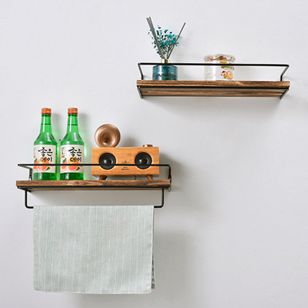 Floating Shelves Wall Mounted Shelf with Rails & Towel Rack Set of 2