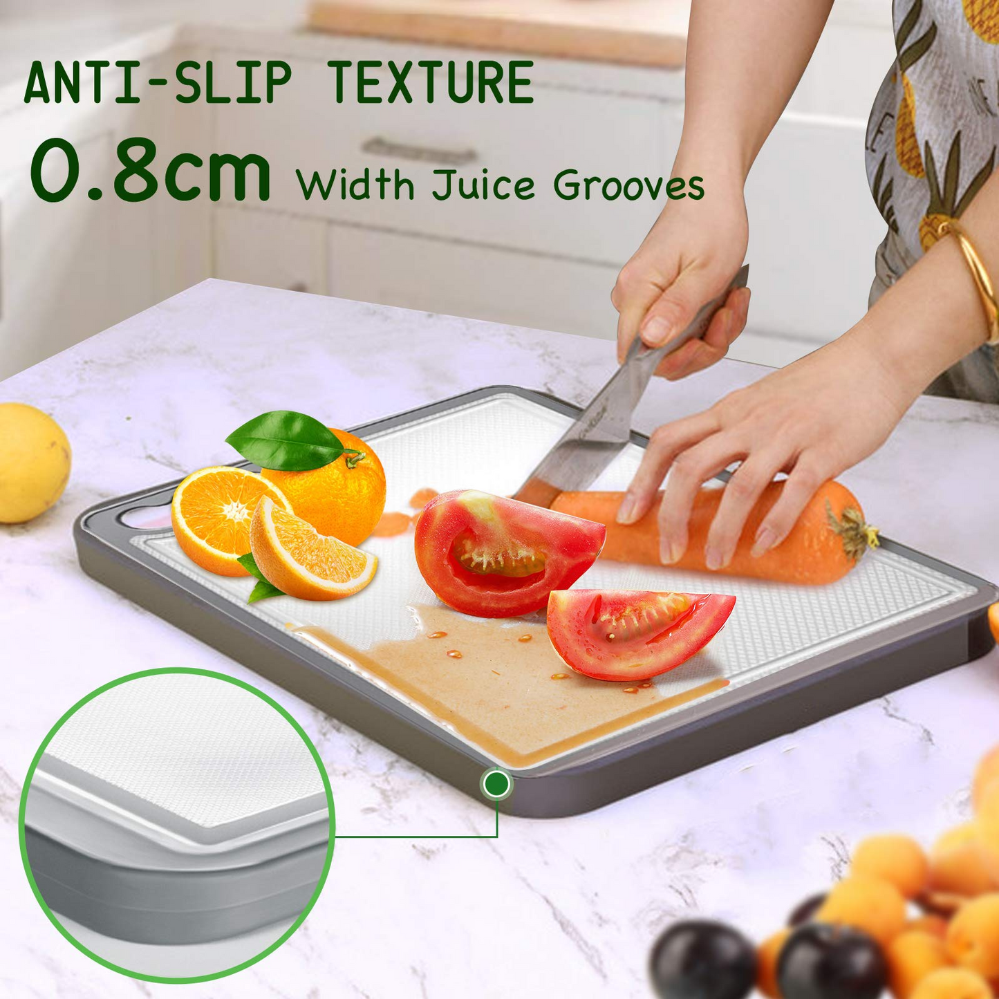 Plastic Cutting Board for Kitchen Reversible Stainless Steel for Meat Juice Groove Chopping with Easy-Grip Handles Dishwasher Safe, Large 14.8×10.63''