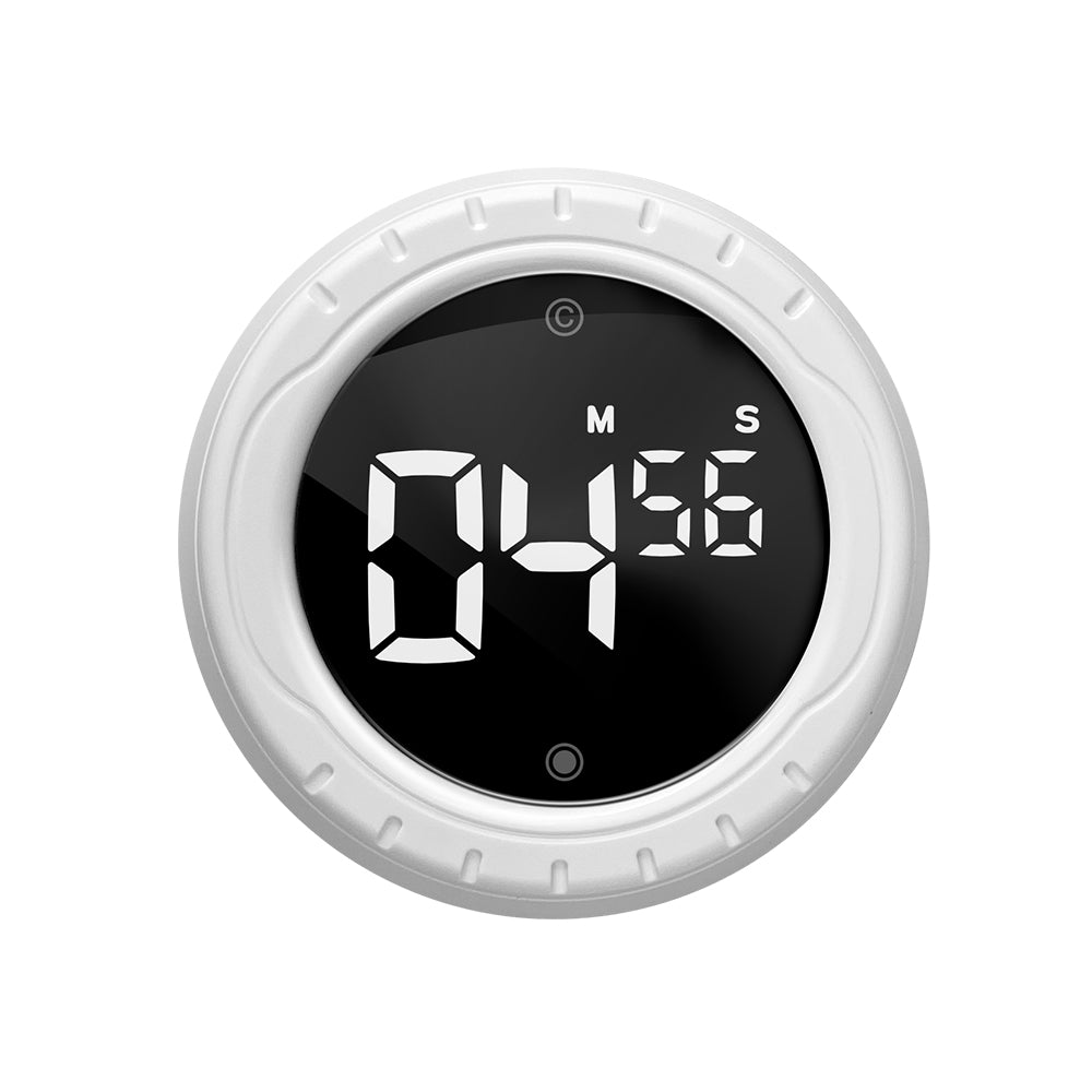 Kitchen Timer, Digital Timer for Cooking with Twist Mechanism and Magnetic Backing - Also Useful as Classroom Timer or General Countdown Timer, White