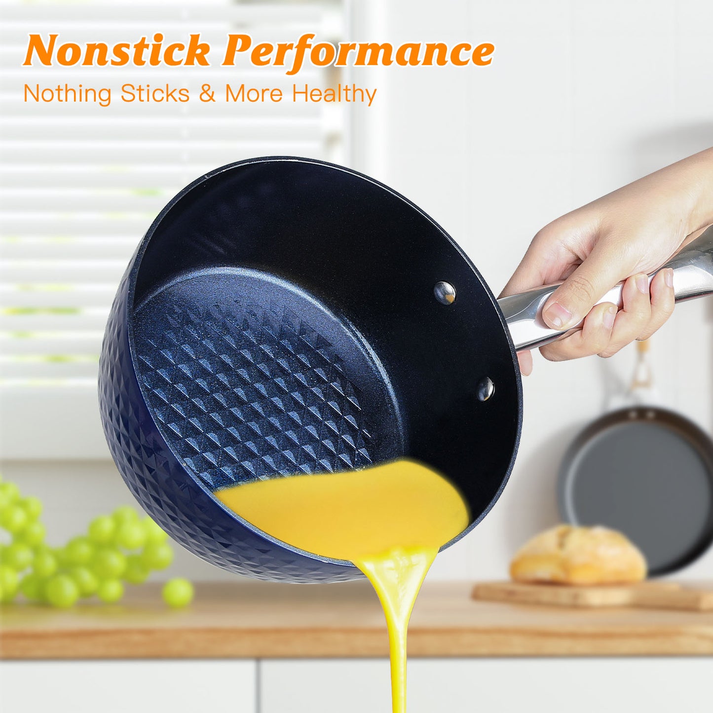 Induction Saucepan with Lid, 18cm/ 1.5L Milk Pan Non Stick Saucepan, Aluminum Ceramic Coating Cooking Pot - PFOA Free with Stainless Steel Handle, Suitable for All Hobs Types