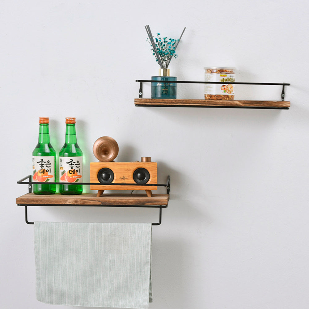 Floating Shelves Wall Mounted Shelf with Rails & Towel Rack Set of 2