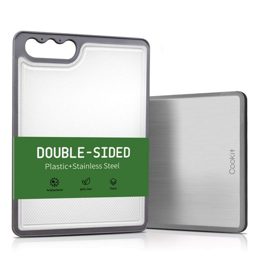 Plastic Cutting Board for Kitchen Reversible Stainless Steel for Meat Juice Groove Chopping with Easy-Grip Handles Dishwasher Safe, Large 14.8×10.63''